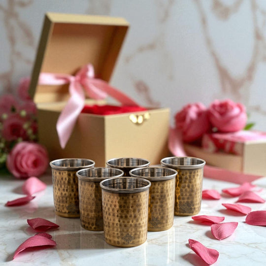 Pure Brass Steel Hammered & Dark Hammered Design Glass Tumbler