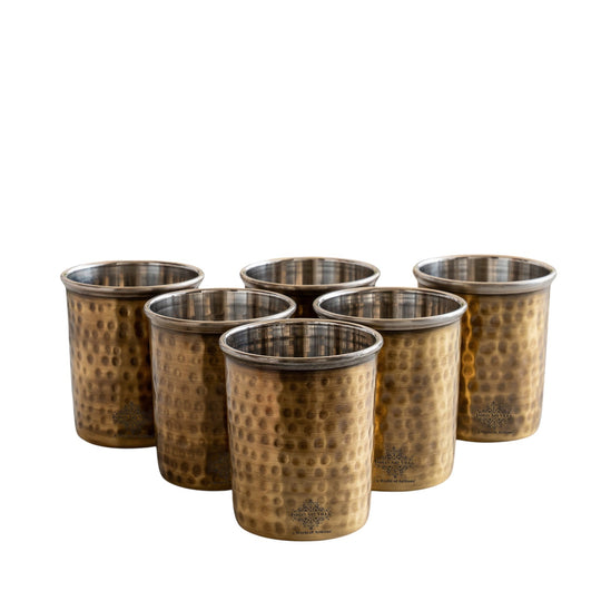 Pure Brass Steel Hammered & Dark Hammered Design Glass Tumbler