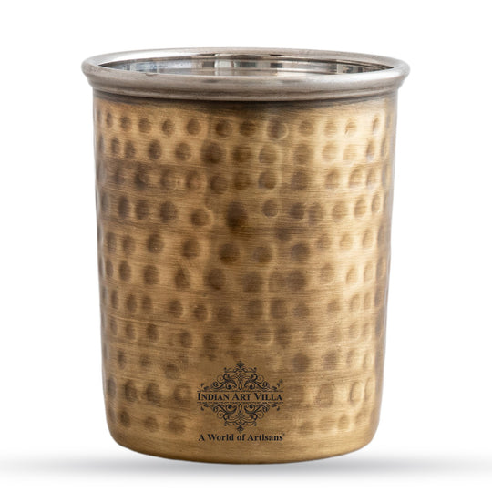 Pure Brass Steel Hammered & Dark Hammered Design Glass Tumbler