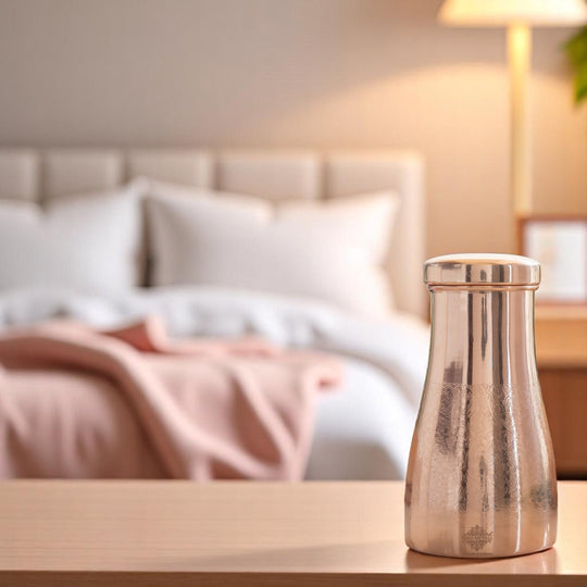 Pure Copper Embossed Bedroom Bottle With Inbuilt Glass