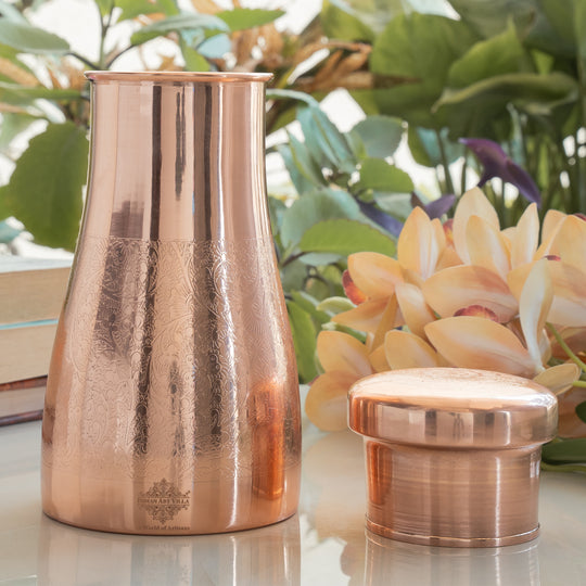 Pure Copper Embossed Bedroom Bottle With Inbuilt Glass