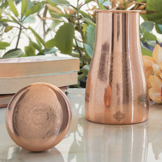 Pure Copper Embossed Bedroom Bottle With Inbuilt Glass