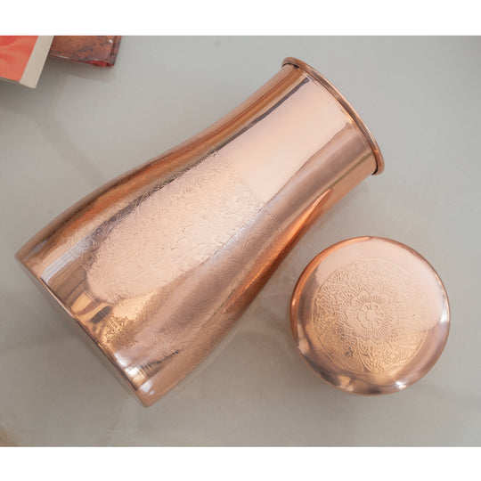 Pure Copper Embossed Bedroom Bottle With Inbuilt Glass