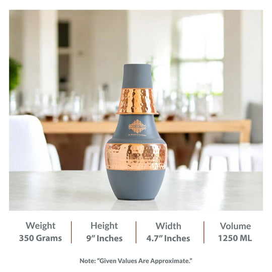 Pure Copper Bedroom Bottle- Hammered Silk Finish Design Surahi Shape