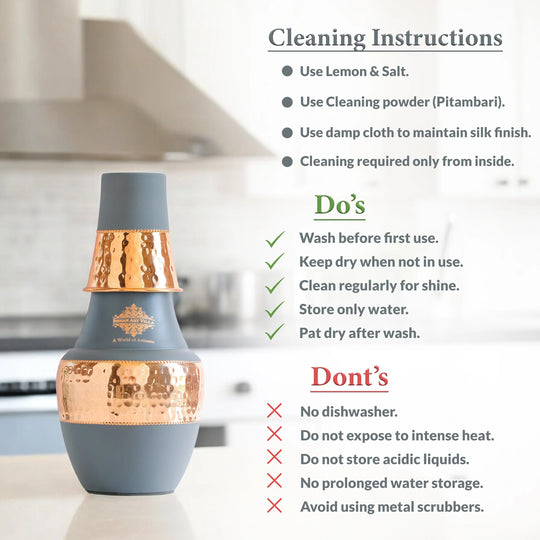 Pure Copper Hammered Silk Finish Design Surahi Shape Bedroom Bottle