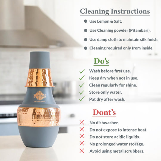 Pure Copper Bedroom Bottle- Hammered Silk Finish Design Surahi Shape