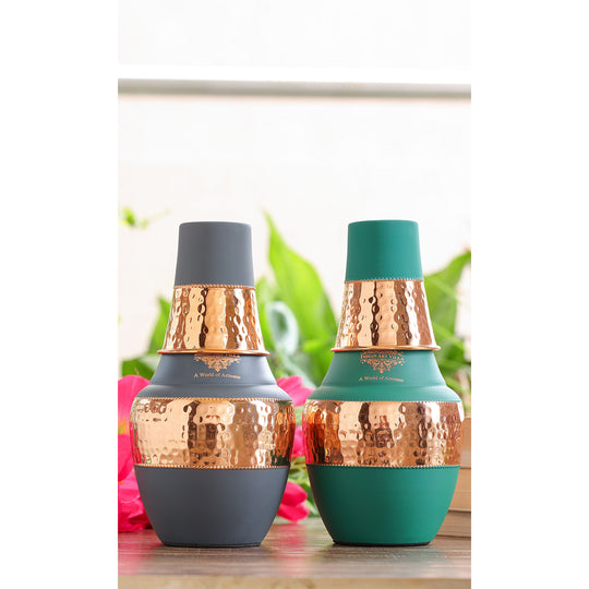 Pure Copper Hammered Silk Finish Design Surahi Shape Bedroom Bottle
