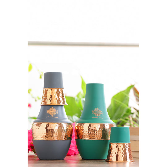 Pure Copper Hammered Silk Finish Design Surahi Shape Bedroom Bottle