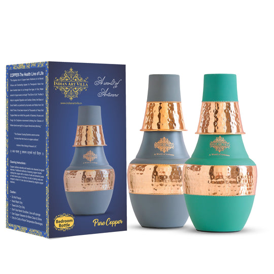 Pure Copper Hammered Silk Finish Design Surahi Shape Bedroom Bottle