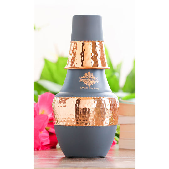 Pure Copper Bedroom Bottle- Hammered Silk Finish Design Surahi Shape