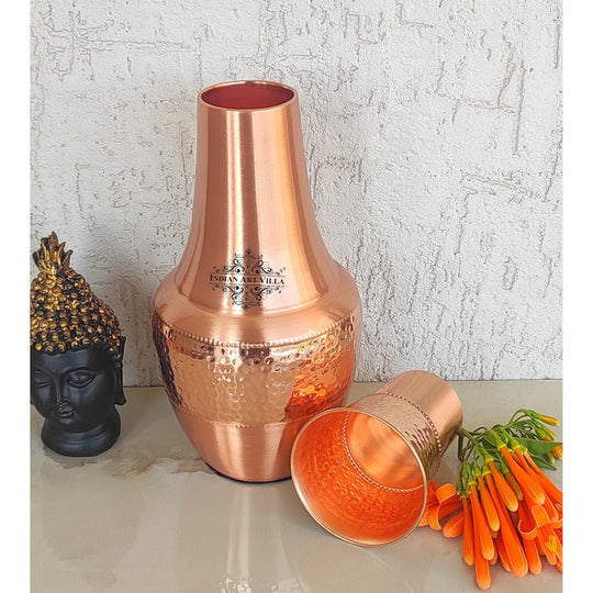 Pure Copper Hammered Silk Finish Design Surahi Shape Bedroom Bottle