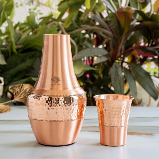 Pure Copper Bedroom Bottle- Hammered Silk Finish Design Surahi Shape
