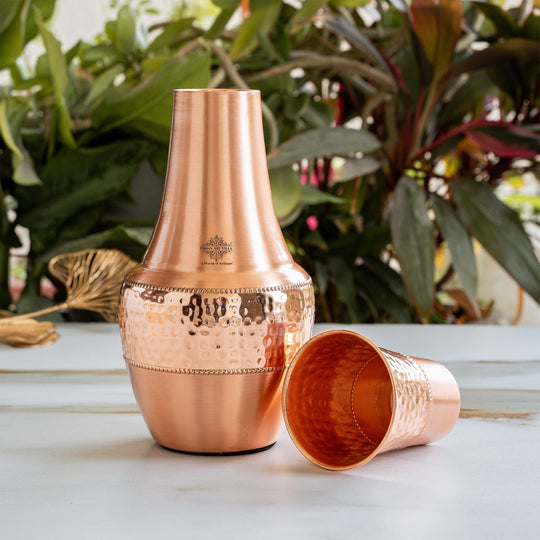Pure Copper Bedroom Bottle- Hammered Silk Finish Design Surahi Shape