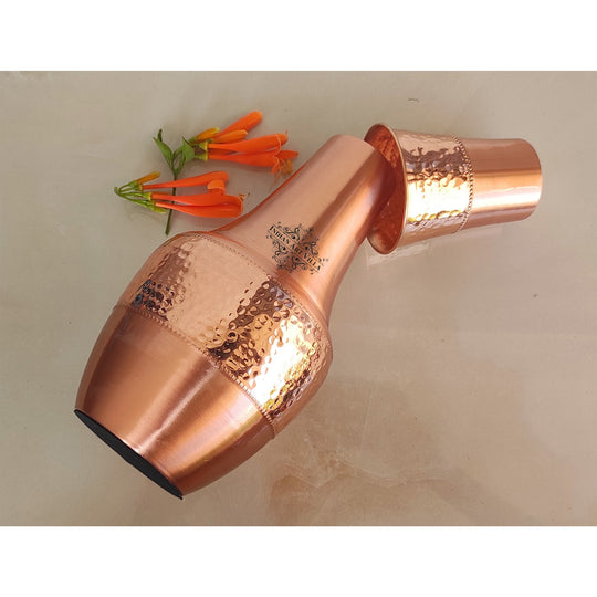 Pure Copper Hammered Silk Finish Design Surahi Shape Bedroom Bottle