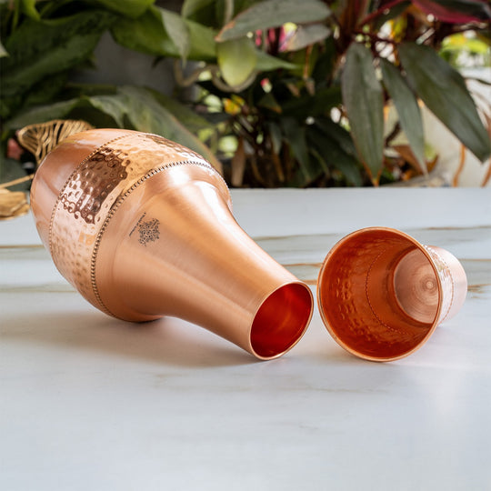 Pure Copper Bedroom Bottle- Hammered Silk Finish Design Surahi Shape