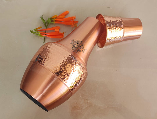 Pure Copper Bedroom Bottle- Hammered Silk Finish Design Surahi Shape