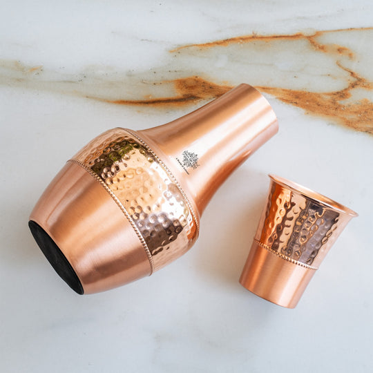 Pure Copper Bedroom Bottle- Hammered Silk Finish Design Surahi Shape
