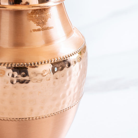 Pure Copper Bedroom Bottle- Hammered Silk Finish Design Surahi Shape