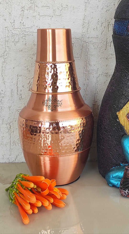 Pure Copper Bedroom Bottle- Hammered Silk Finish Design Surahi Shape
