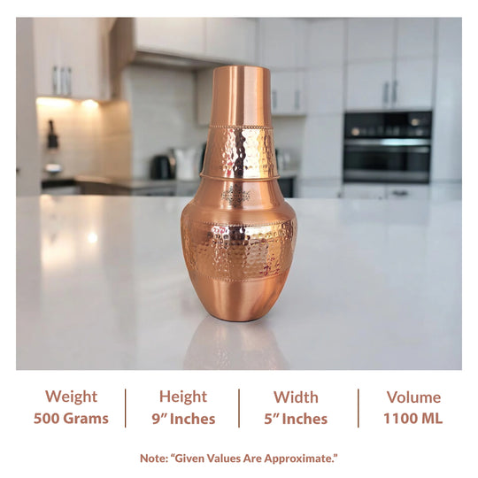 Pure Copper Hammered Silk Finish Design Surahi Shape Bedroom Bottle