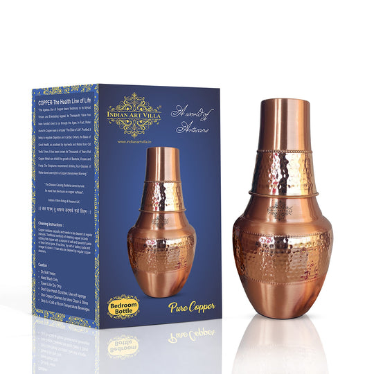 Pure Copper Hammered Silk Finish Design Surahi Shape Bedroom Bottle