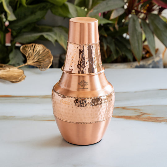 Pure copper bedroom bottle with hammered silk finish and Surahi shape