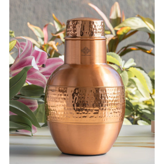 Premium Pot Shaped Copper Bedroom Bottle with Hammered-Lacquer Blend Finish by Indian Art Villa
