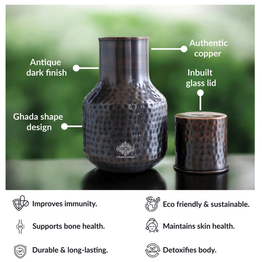 Copper Hammered & Embossed Shine Finish Ghada Shape bedroom bottle