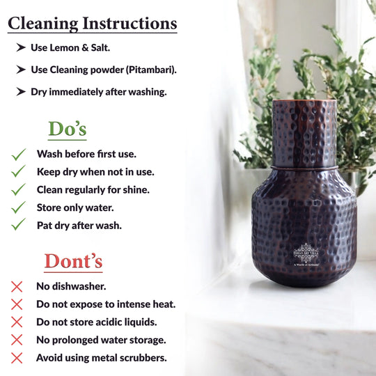 Copper Hammered & Embossed Shine Finish Ghada Shape bedroom bottle