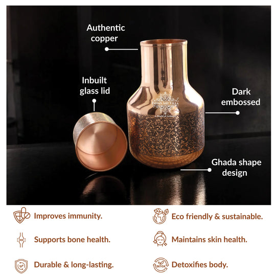 Copper Hammered & Embossed Shine Finish Ghada Shape bedroom bottle