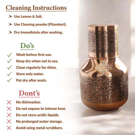 Copper Hammered & Embossed Shine Finish Ghada Shape bedroom bottle