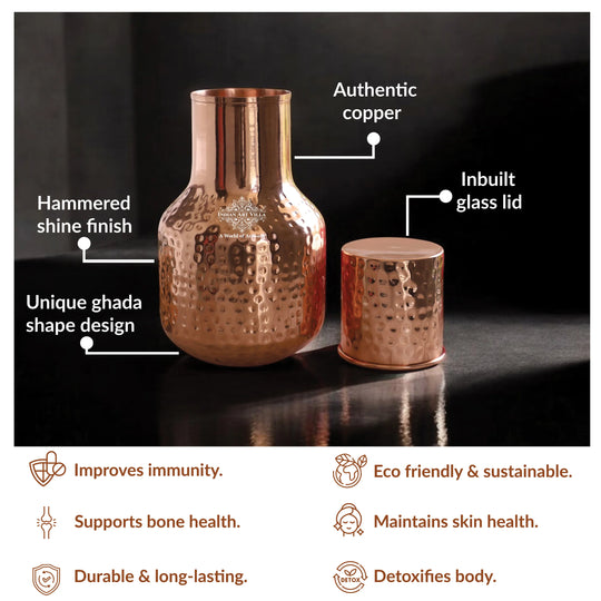 Copper Hammered & Embossed Shine Finish Ghada Shape bedroom bottle