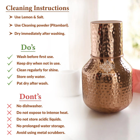 Copper Hammered & Embossed Shine Finish Ghada Shape bedroom bottle