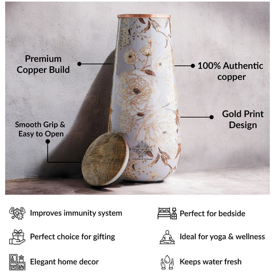 Pure Copper Bedroom Bottle with Golden Print Design 1500 ML