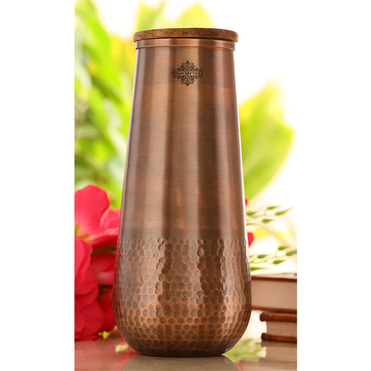 Copper Bedroom Bottle With Hammered Design & Lacquer Coated