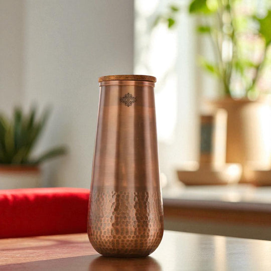 Copper Bedroom Bottle With Hammered Design & Lacquer Coated