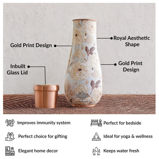 Pure Copper Bedroom Bottle with Golden Print Design 1500 ML