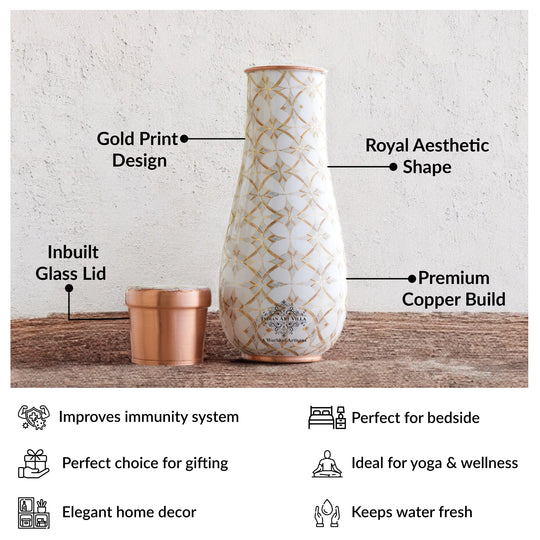 Pure Copper Bedroom Bottle with Golden Print Design 1500 ML