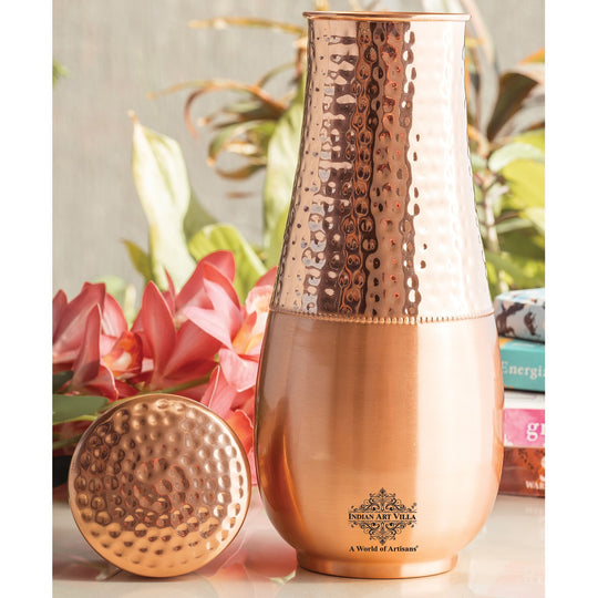 Copper Bedroom Bottle With Hammered Design & Lacquer Coated