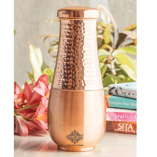 Hammered Top Copper Bedroom Bottle with Smooth Lacquer Finish by Indian Art Villa for Stylish Home Use