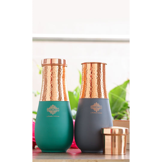 Pure Copper Bedroom Bottle - Half Hammered and Silk Finish Vase Shape