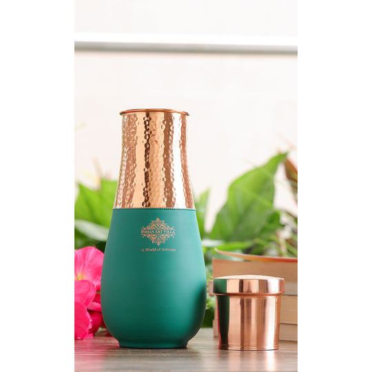 Pure Copper Bedroom Bottle - Half Hammered and Silk Finish Vase Shape