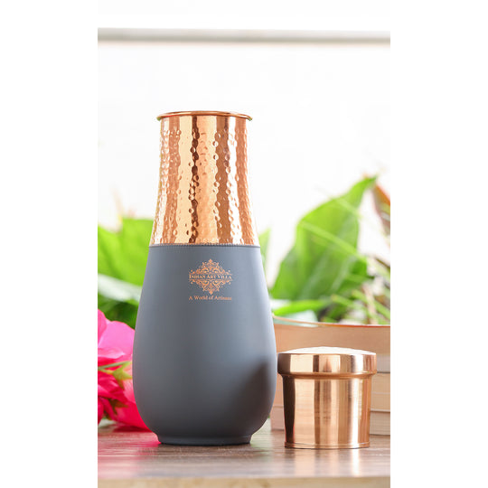 Pure Copper Bedroom Bottle - Half Hammered and Silk Finish Vase Shape