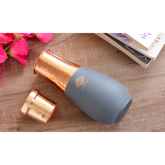 Pure Copper Bedroom Bottle - Half Hammered and Silk Finish Vase Shape