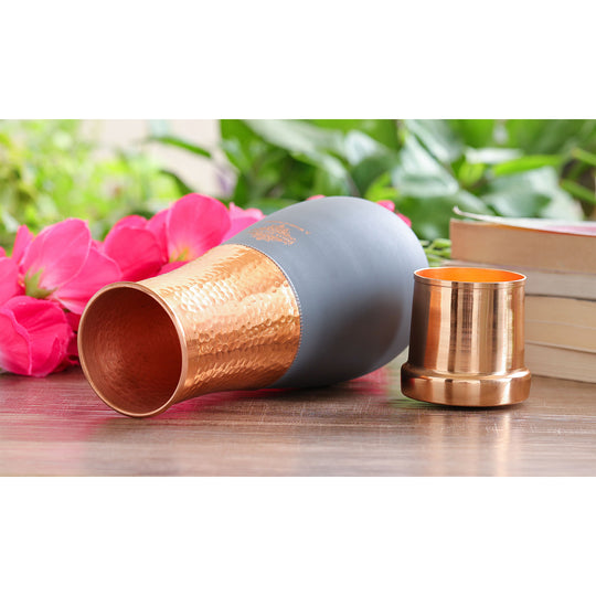 Pure Copper Bedroom Bottle - Half Hammered and Silk Finish Vase Shape