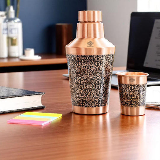 Pure Copper Matt & Hammered Jar 1250ML with Glass & Leak Proof Cap