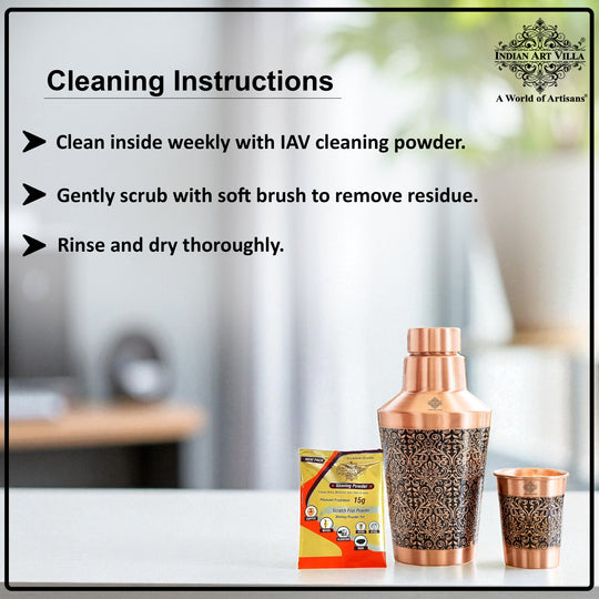 Pure Copper Bedroom Bottle with Glass & Leak-Proof Cap, 1250 ML