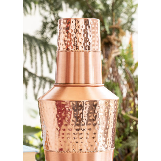 Pure Copper Matt & Hammered Jar 1250ML with Glass & Leak Proof Cap
