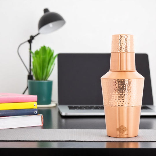 Pure Copper Matt & Hammered Jar 1250ML with Glass & Leak Proof Cap