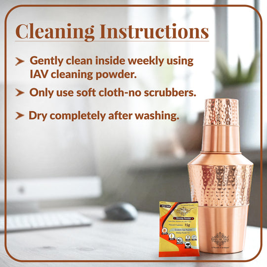 Pure Copper Bedroom Bottle with Glass & Leak-Proof Cap, 1250 ML